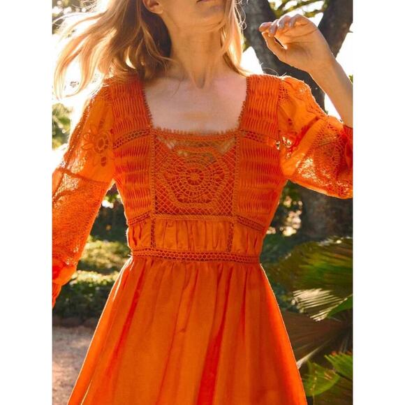 Hunter Bell Rowe Cherry Red Midi Maxi Crochet Cut Out Linen Dress Tuckernuck - Picture 3 of 14